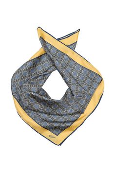 The rich medallion design will transport you to the cobblestone streets of Italy, while the luxurious silk feels sumptuously smooth against your neck. Made in Italy. The classic neckerchief size: Approx. 27" x 27". A comfortably large size that fits most men, unlike smaller bandanas. 100% silk twill: A soft, silky fabric traditionally used in men's tailoring for its look and its drape. Characterized by a diagonal weave which makes it very durable. Hand rolled hems: For the ultimate in luxury and Luxury Silk Scarf For Business, Mens Silk Bandana, Luxury Silk Neckwear For Men, Men In Yellow, Streets Of Italy, Luxury Yellow Silk Scarf, Luxury Multicolor Rectangular Silk Scarf, Luxury Orange Silk Scarf, Italy Street