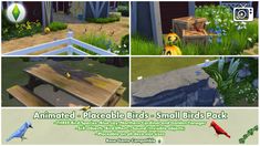 the animated birds are all different sizes and colors in this game, including one bird sitting on a picnic table