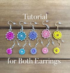 the instructions for how to make beaded flower earrings with beads and thread on them