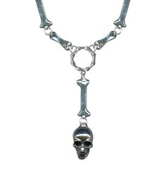 Introducing our Silver Bone Link Skull Drop Necklace - a striking and edgy accessory that combines bold design with sleek sophistication. Crafted with attention to detail, this necklace features silver-plated bone shape links and a captivating bone and skull drop center, creating a unique and eye-catching look. The adjustable length ensures a perfect fit, with the necklace measuring approximately 17 inches in length and the drop measuring approximately 2.5 inches. Key Features: - Silver Plated Bone Shape Links: The necklace is adorned with silver-plated bone shape links, adding a touch of edgy elegance to your ensemble. - Bone and Skull Drop Center: The centerpiece of the necklace features a captivating combination of bone and skull drops, making a bold statement. - Adjustable Length: The Edgy Elegance, Edgy Accessories, Gothic Necklace, Bold Design, Drop Necklace, Favorite Jewelry, Charm Necklace, Bones, Necklace Lengths