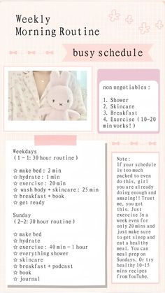 Weekly Morning Routine, Wonyoungism Journal, Girly Morning Routine, Getting My Life Together Aesthetic, Bedtime Schedule, Weekend Morning Routine, Sunday Morning Routine, Morning Routine Schedule, Morning Routine Chart