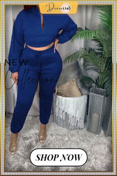 Winter Solid Long Sleeve Crop Top Pants Sportwear Matching Set Casual Two-piece Bottoms For Fall, Casual Blue Two-piece Bottoms, Casual Loungewear Two-piece Pants Set, Casual Solid Two-piece Bottoms, Casual Blue Two-piece Bottoms Set, Casual High Waist Two-piece Pants Set, Casual High-waist Two-piece Pants Set, Casual High Waist Two-piece Bottoms Set, Casual High Waist Fall Sets