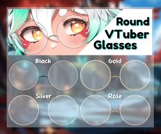 the round glasses are clear and have different colored contacts on them, as well as an eye