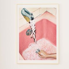 a painting of a person washing their feet in a bathtub with soap and water coming out of the faucet