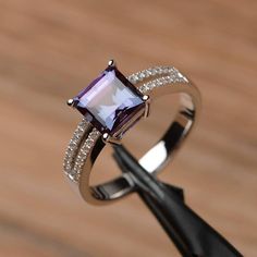 Lab alexandrite ring engagement ring square cut solid sterling | Etsy Alexandrite Ring Engagement, Engagement Ring Square, Square Cut Engagement Rings, Square Engagement Rings, Alexandrite Jewelry, Pink Morganite Engagement Ring, Ring Square, June Birthstone Ring, Alexandrite Stone