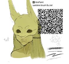 a drawing of a woman with long hair and a mask on her face, next to a qr code