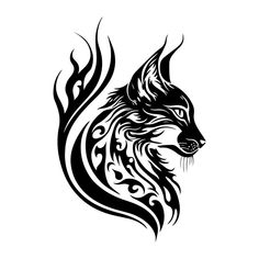 a black and white tattoo design of a wolf's head with flames on it