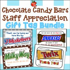 chocolate candy bar appreciation gift tag bundle with free printables for teachers and students