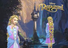 two girls are standing in front of a castle with rappyvell on it