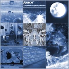 a collage of images with space in the background