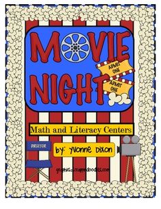 a movie night poster with the words, math and library centers