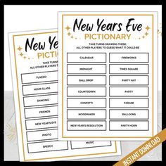 two new years eve printables with gold stars