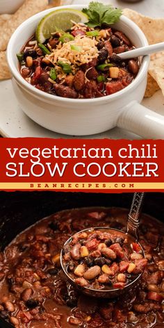 Craving comfort without compromise? Try this Vegetarian Chili Slow Cooker recipe! Packed with plant-based protein, three beans, and vegan goodness, it's the ultimate crockpot dish. Celebrate wholesome food with easy slow cooker recipes. Enjoy it today! Crock Pot Vegetarian Chili, Crock Pot Vegetarian, Vegetarian Chili Crock Pot, Slow Cooker Vegetarian Chili, Beans And Tomatoes, Slow Cooker Chili Recipe, Vegetarian Chili Recipe, Chili Recipe Crockpot