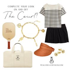 Loving this pickleball paddle, bag and outfit combo you can easily wear to play and enjoy the rest of your day! Accent your look with our favorite Pickleball Charm bracelet and 18k gold (or silver) Pickleball stud earrings to add some luxury to your look! Court Fashion, Bracelet Gold, Pickleball, The Court, Chain Bracelet, Tory Burch, Gold Bracelet, 18k Gold, 14k Gold