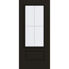 a black door with four panes on the side and one window in the middle