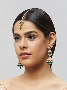 Beautiful kundan earrings with stones and pearls, plus matching mang tikka Traditional Indian Jewelry: Slight Color variations are possible due to lighting and photography. If you are interested in purchasing this item and have any additional questions about this item, please feel free to email us at nazranaanj@gmail.com. For faster responses, call us at 732-283-1808 or WhatsApp us at 609-852-9922 Care instructionsKeep Jewelry away from direct heat, water, perfumes, deodorants and other strong - Traditional Green Kundan Pearl Earrings, Green Kundan Pearl Festive Earrings, Festive Green Kundan Pearl Earrings, Diwali Kundan Pearl Earrings With Stone Work, Kundan Necklace With Matching Earrings For Diwali, Diwali Kundan Necklace With Matching Earrings, Traditional Kundan Pearl Earrings With Stone Work, Festive Kundan Danglers With Pearl Drop, Festive Kundan Hand Set Danglers