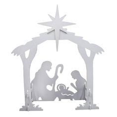 a nativity scene with the birth of jesus and baby jesus in white, on a white background