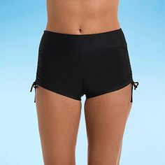 Get full coverage in the water wearing this pair of women's swim shorts from Sonnet Shores. They are made from a smooth, stretch woven fabric with a high-waist, and side tie ruching details.Features: Stretch Fabric, High Waist, EssentialsClosure Type: Full ElasticSwimwear Coverage: FullFiber Content: 82% Polyester, 18% ElastaneFabric Description: WovenLining Material: PolyesterInseam: 2 1/2 InCare: Dry Flat, Hand WashCountry of Origin: Imported Swimming Shorts Women, Swim Shorts Aesthetic, Womens Swim Shorts, Swimsuit Shorts, Black Swim Shorts, Swimming Bottoms With Built-in Shorts And Short Inseam, Black Tankini With Built-in Shorts, Black Tankini With Built-in Shorts For Pool, Black Stretch High-waisted Swim Shorts