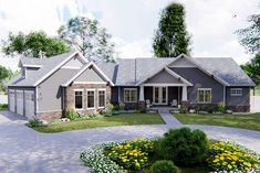 this is an artist's rendering of a house in the country style with landscaping