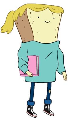 a cartoon character holding a book in his hands and wearing blue clothes with yellow hair