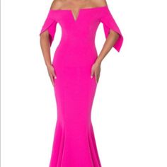 Nwt Off Shoulder 95% Polyester, 5% Spandex Hot Pink Pink Formal Gown, Dresses Hot Pink, Posh Dresses, 2 Piece Skirt Set, Formal Gown, Formal Gowns, Ruffle Dress, Skirt Set, Off The Shoulder