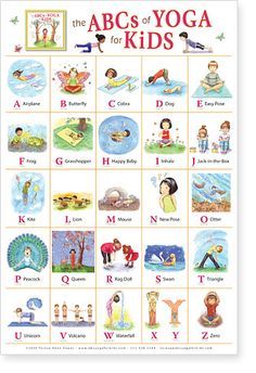 the abc's of yoga for kids poster with pictures of people and their names