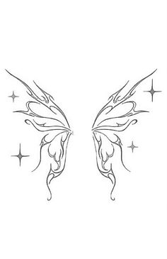 a drawing of two wings with stars in the background