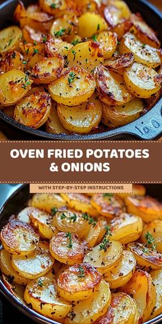 Oven fried potatoes, roasted onions, crispy potato wedges, sheet pan side dish, easy oven roasted potatoes, baked potato recipe Fried Potatoes And Onions, Roasted Potatoes And Onions, Oven Fried Potatoes, Red Potato Recipes, Baked Onions, Potatoes In Oven, Potatoes And Onions, Recipes By Ingredients, Oven Roasted Potatoes