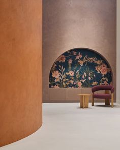 a chair and table in an empty room