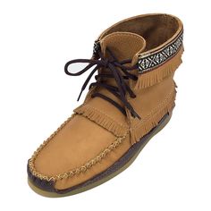 Authentic Native American Apache style moccasins with fringes, Indian braid & crepe rubber sole, crafted in Canada from genuine leather for sale online Mens Moccasins Boots, Mens Leather Moccasins, Moccasins Boots, Handmade Moccasins, Warm Winter Boots, Casual Ankle Boots, Shoes Too Big, Moccasins Mens, Native American Style