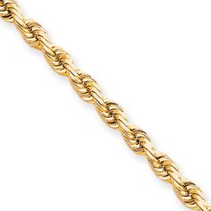 Men's 6mm 10k Yellow Gold Diamond Cut Solid Rope Chain Necklace, 24in Exotic Jewelry, Queen Jewelry