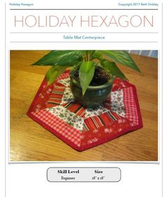 a table mat with a potted plant on it and the text holiday hexagon