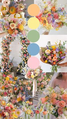 a collage of photos with different flowers and colors