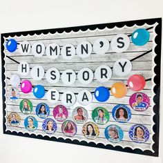 a bulletin board with women's history on it