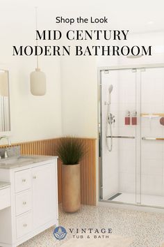 Learn all about creating the Mid-Century Modern Bathroom style in our new Shop The Look article here! Mid Century Modern Ideas, Mid Century Modern Bathroom Ideas, Modern Bathroom Ideas, Mid Century Modern Bathroom, Modern Style Bathroom, Console Sinks, Acrylic Tub, Modern Ideas