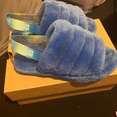 Brand New , Never Worn , Kids Size 6 But Fits 7.5/8 In Woman Trendy Blue Slippers With Round Toe, Trendy Blue Round Toe Slippers, Comfortable Blue Winter Slippers, Blue Casual Slippers With Round Toe, Casual Blue Slippers With Round Toe, Blue Comfy Slippers With Round Toe, Comfy Blue Slippers With Round Toe, Comfy Blue Round Toe Slippers, Cozy Blue Winter Slippers