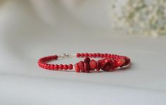 Raw Coral Bracelet Genuine Italian Coral Jewelry Red Boho - Etsy Italy Elegant Red Coral Beaded Bracelets For Gift, Elegant Red Coral Beaded Bracelet Gift, Handmade Elegant Red Coral Bracelets, Red Gemstone Dainty Bracelets, Elegant Handmade Red Coral Bracelets, Red Gemstone Dainty Bracelet, Elegant Red Beaded Bracelet With Natural Stones, Coral Bracelet, Red Boho