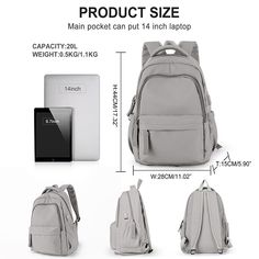 Laptop Backpack for Women, Anti Theft Work Backpack for 14 Inch, School Backpack Nurse Backpack, Bookbag for Teenage Girls Boys [23y 8m 22d] Rectangular Backpack For Back To School, Standard Gray Backpack For School, Gray Standard Backpack For School, Gray Backpack For Students, Back To School, Portable Gray Backpack For School, Adjustable Strap Backpack For Back To School, Gray Backpack For Back To School, Gray School Bag For Back To School, Gray Standard Backpack For Back To School