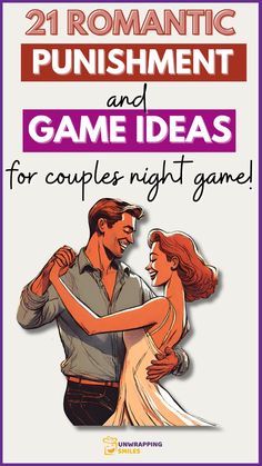 the cover of 21 romantic puns and game ideas for couples night games, with an illustration of two people hugging each other