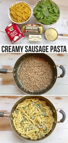 two pans filled with different types of pasta