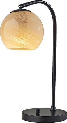 a table lamp that is on top of a black stand with a white light in the middle