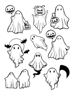 halloween ghost cliparts for kids to color and cut out on the paper sheet