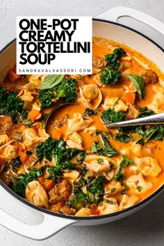 one pot creamy tortellini soup with spinach and carrots