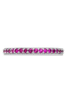 Fuchsia cubic zirconia bring a pretty pop of color to this stackable eternity ring crafted from polished sterling silver. 2mm band width Sterling silver/cubic zirconia Imported Eternity Rings Stackable, Eternity Band Ring, Ring Crafts, Keep Jewelry, Eternity Band, Eternity Bands, Sterling Ring, Eternity Ring, Band Ring