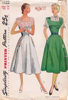 an old fashion sewing pattern with two women in dresses