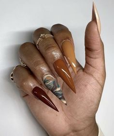 Nail Colors For Black Women, Nails Inspiration Autumn, Fall Nails Inspiration, Fall Nail Inspiration, Autumn Nails Fall, Colors For Black Women, Fall Acrylic, Nails Autumn, Stiletto Nails Designs