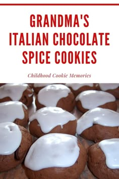 the cover of grandma's italian chocolate spice cookies with white icing on top