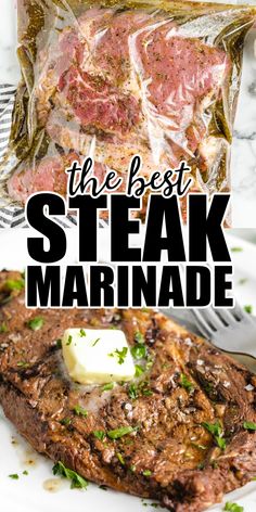 two photos of steak Good Steak Marinade, Easy Steak Marinade, Steak On The Grill, Steak Marinade Recipes