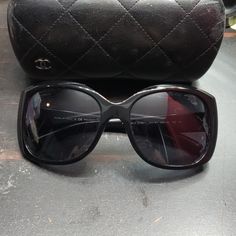 Authentic Chanel Sunglasses With Case. I Think I Might Have The Box The Glasses Came In As Well. Chanel Sunglasses, Chanel Accessories, Sunglasses For Women, Chanel Black, Colored Sunglasses, The Box, Sunglasses Accessories, Chanel, Women Accessories