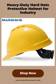 a yellow hard hat with the words, heavy duty hard hats protective helmet for industry